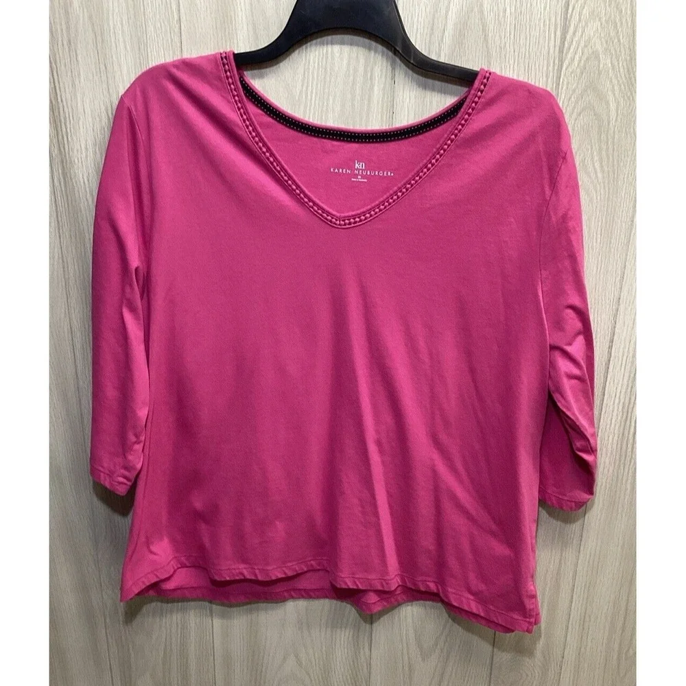KAREN NEUBERGER Women's (Size 3X) 3/4 Sleeve V-Neck‎ Shirt Cotton Polyester G2D